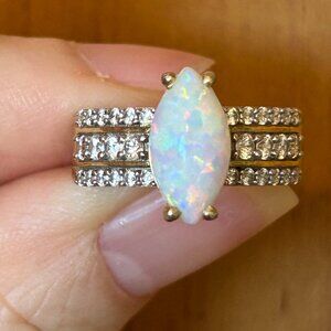 Marquise Shaped Synthetic Opal Ring